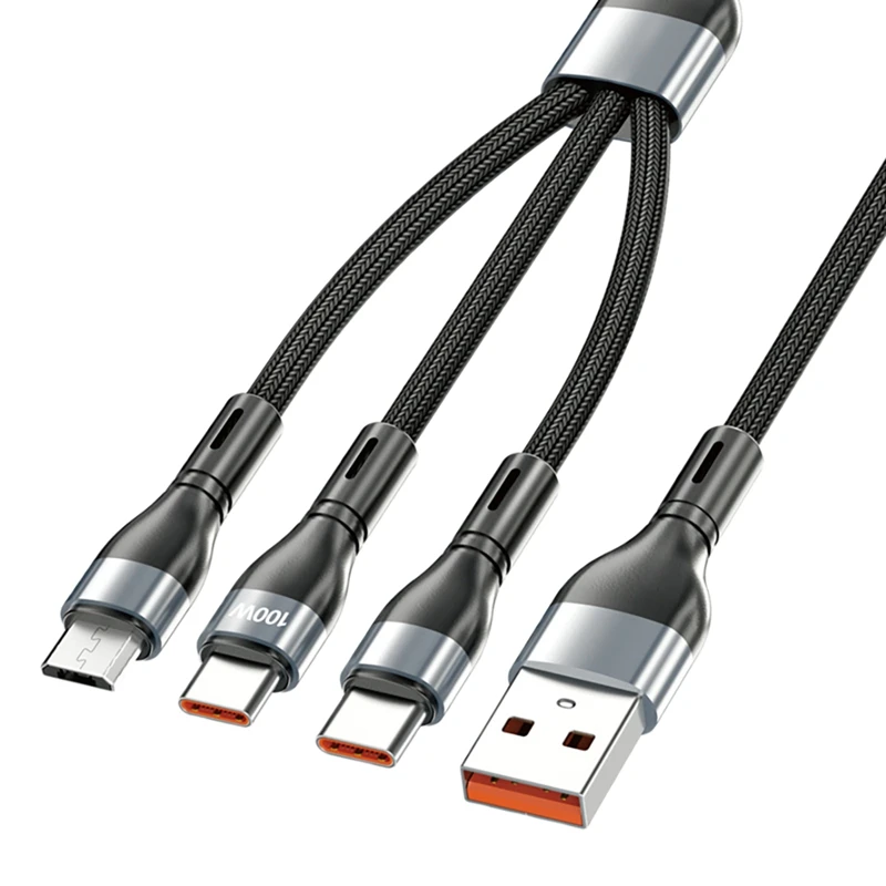 

USB-кабель 3 в 1, 100 Вт, быстрая зарядка, Type C для iPhone, Android, Type C