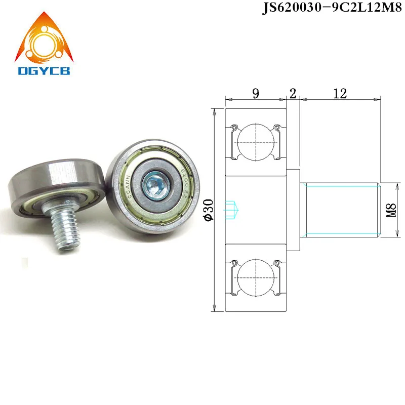 

1pcs 30mm Diameter 6200 Threaded Bearing Wheel Roller With M8 Screw JS620030-9C2L12M8 30mm OD Stainless Bolt Pulley Screw M8