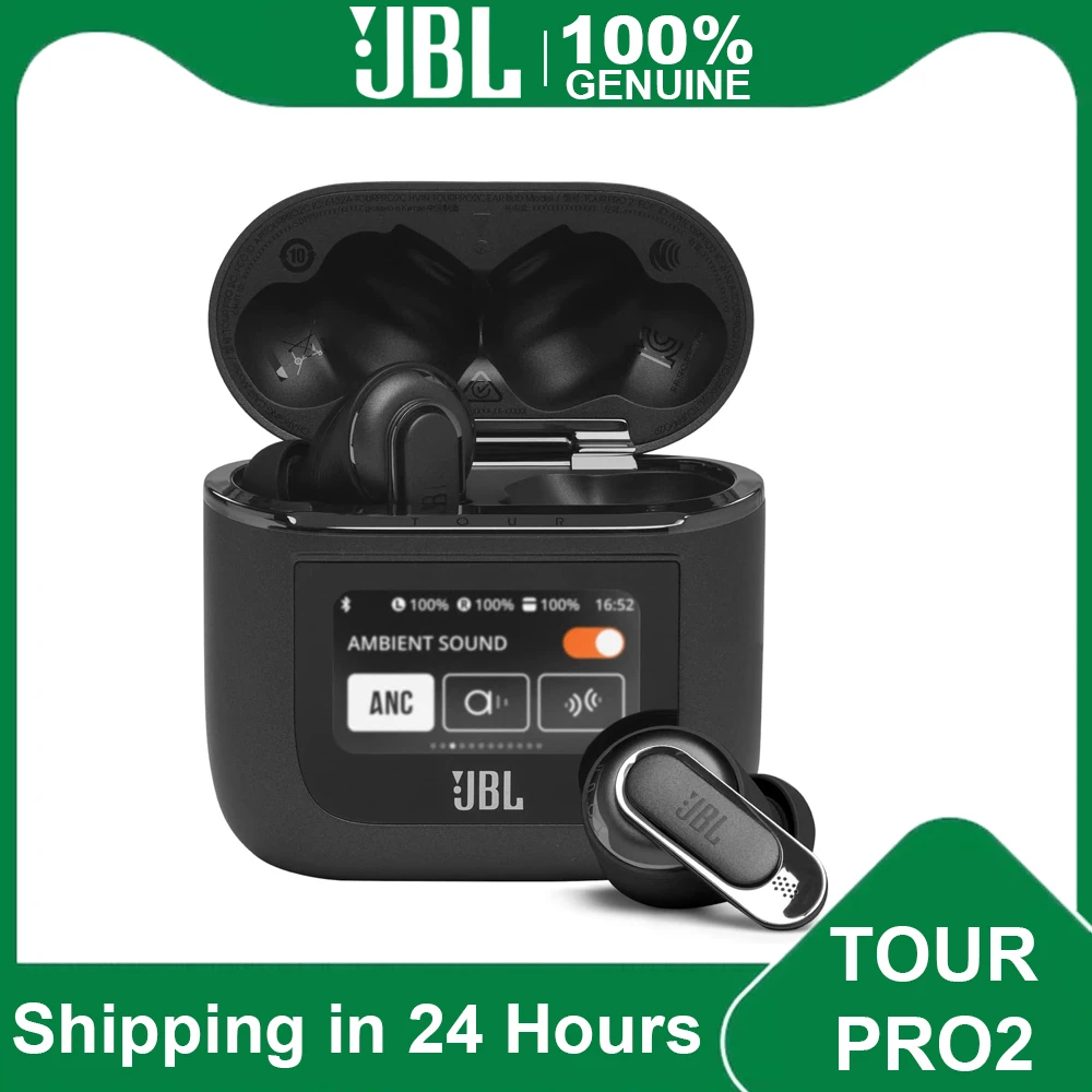 

JBL TOUR PRO 2 настоящие Беспроводные наушники с шумоподавлением, Bluetooth спортивные наушники-вкладыши, наушники с умным ЖК-экраном, микрофоном и зарядным устройством