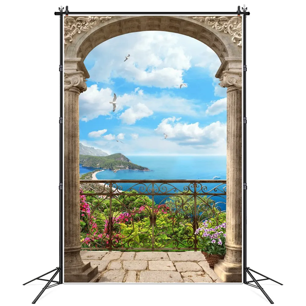 

Doorframe Viewing Platform Coastal Ocean Decoration Photography Backdrop Stand Balcony Mountain Forest Flowers Photo Background