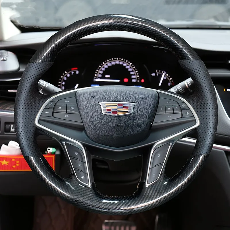 

DIY Carbon Fible Leather For Cadillac XT4 XT5 XT6 CT4 CT5 CT6 SRX ATS-L XTS CTS EXT SRX XLR Hand-Sewn Car Steering Wheel Cover