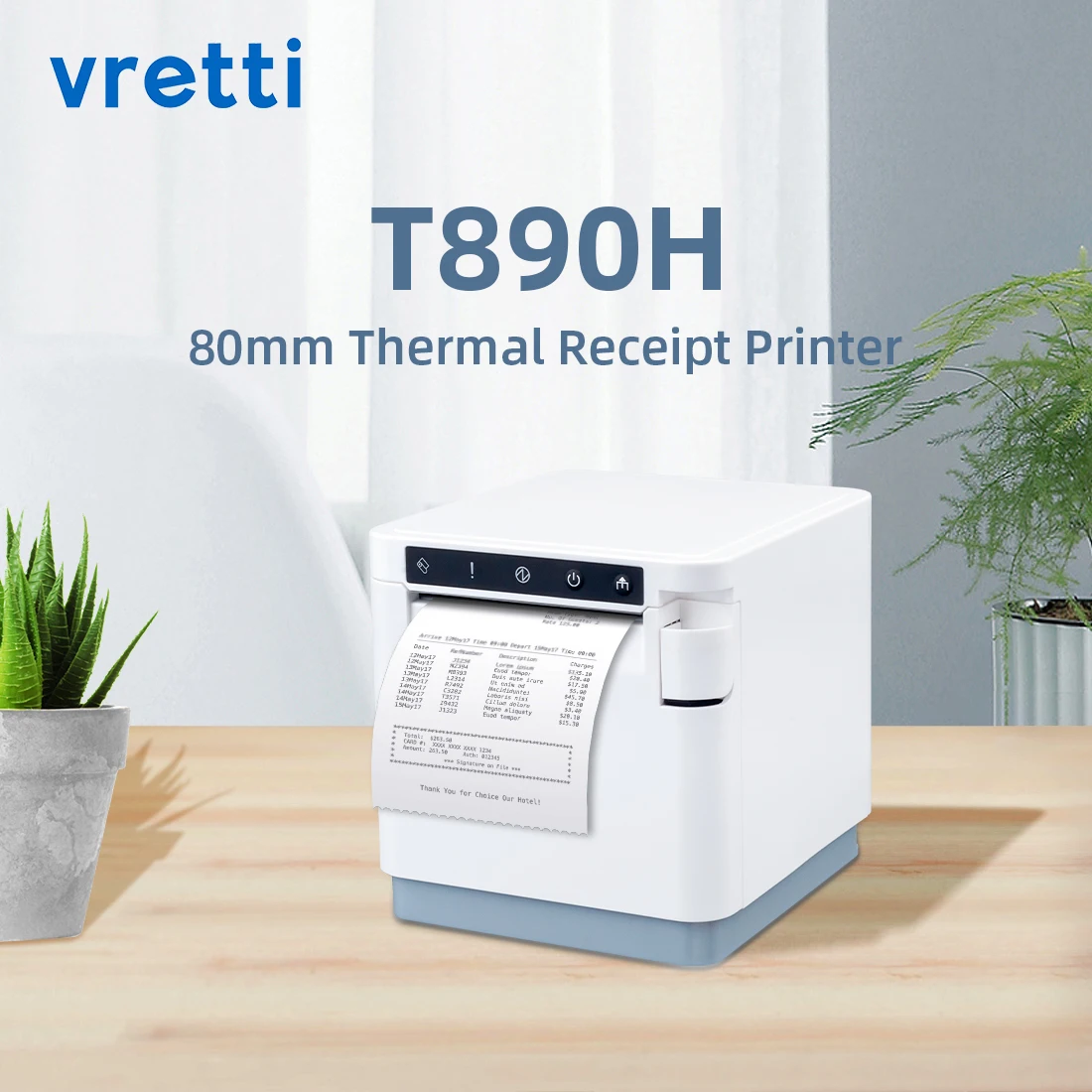 Vretti T890H 80mm Thermal Receipt Printer Lan For Small Businesses High Speed Printing  For Supermarket Restaurant Bill POS