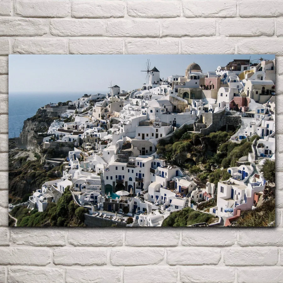 

oia satorini greece town building landscape living room home decoration art fabric posters on wall picture KR247