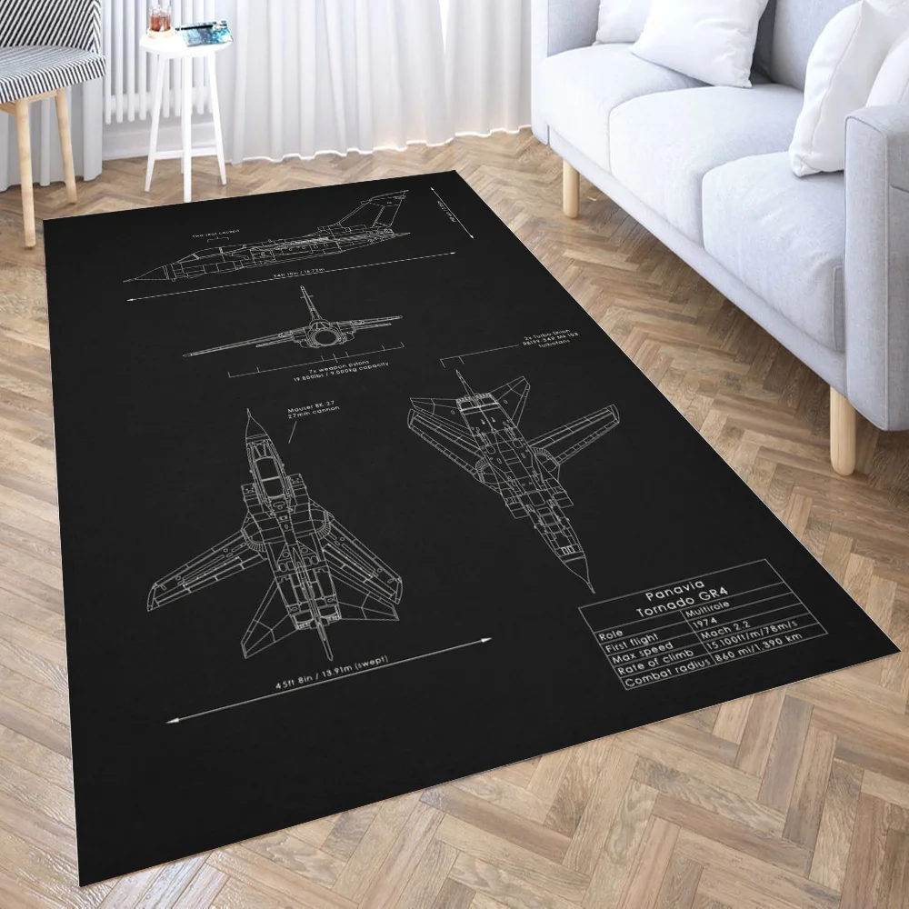 

Panavia Tornado Blueprint Rug Floor Mats Carpet for Living Room Doormat Plush Non-slip Chair Mat Bathroom Carpet