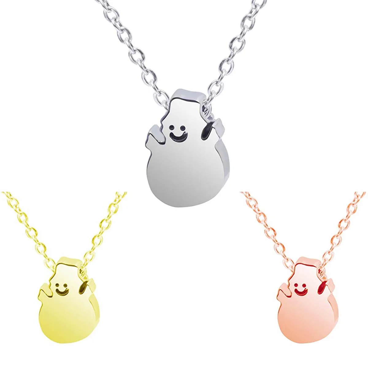 

2Pcs Stainless Steel Snowman/Horseshoe Pendant Necklace Rose Gold/Golden/Steel Color Necklace 10x7mm/10x9mm Chain Length 45cm