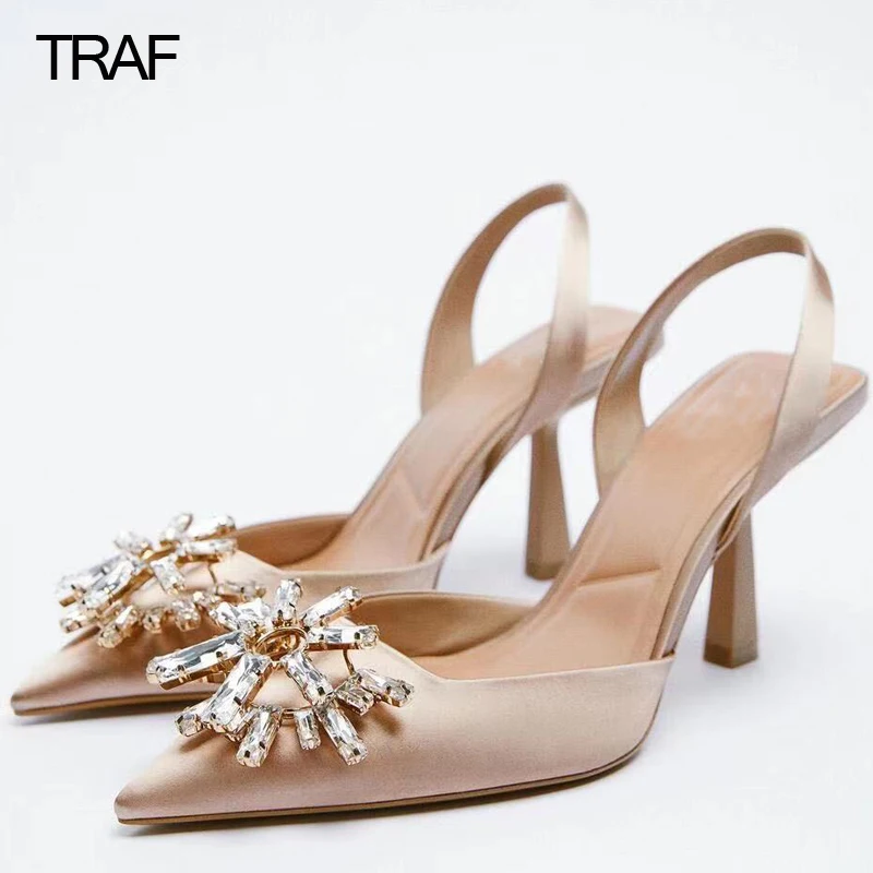 

TRAF Pumps Women Rhinestone Heels Women's High Heels Sandals Luxury Brand Woman Heel Slingback heeled Female Shoes Summer 2022