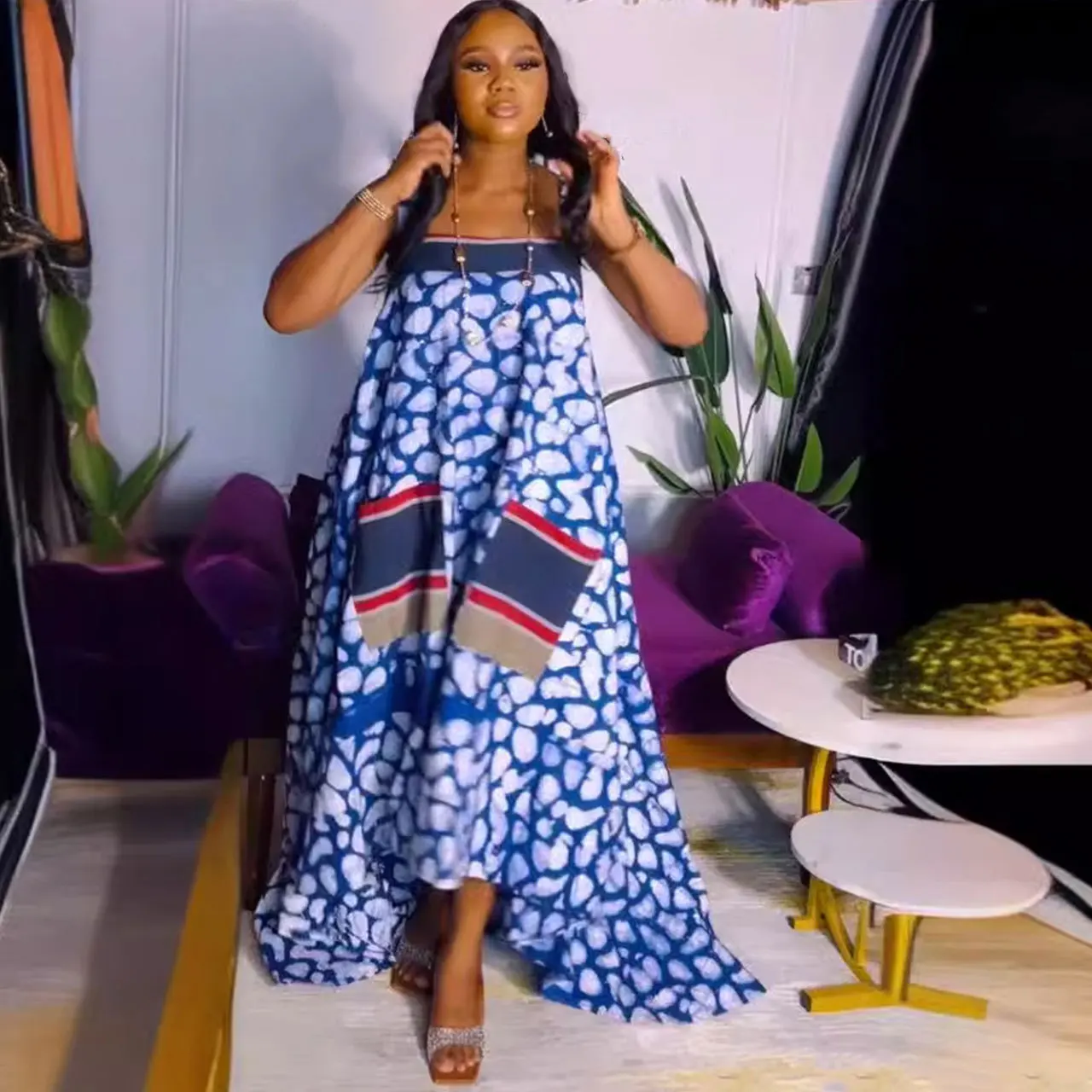 Женское длинное платье на бретелях-спагетти повседневное свободное винтажное