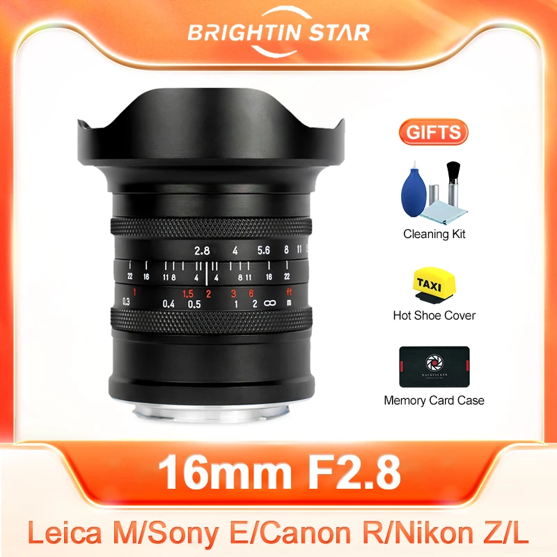 Brightin Star 16mm F2.8 Full Frame Large Aperture Ultra Wide Angle Lens for Sony E Canon EOSR RF Nikon Z Sigma Leica L Leica M