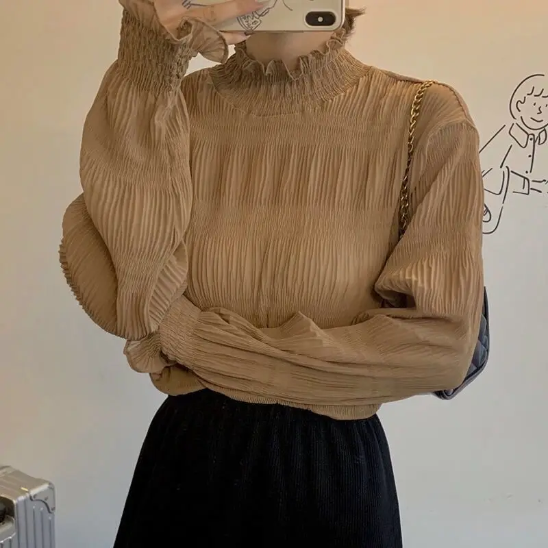 Блузка женская шифоновая оверсайз с длинным рукавом и воротником-хомутом |