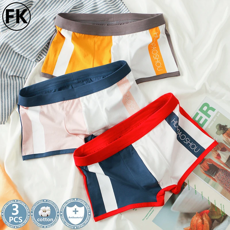FK 3Pcs Mens Boxer Shorts Men Underwear Cotton Breathable Fashion Men's Sexy Panties Comfortable Sports Underpants 2023 New