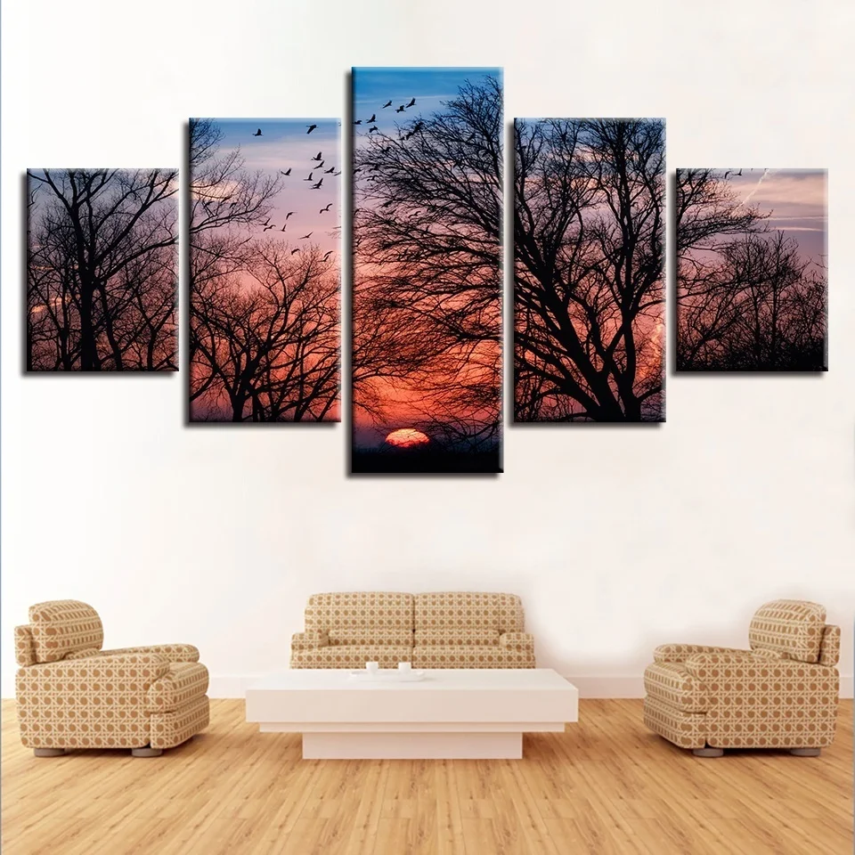 

Картина без рамки 5 шт./компл. закат, птицы, дерево, природный пейзаж, современная картина на стену