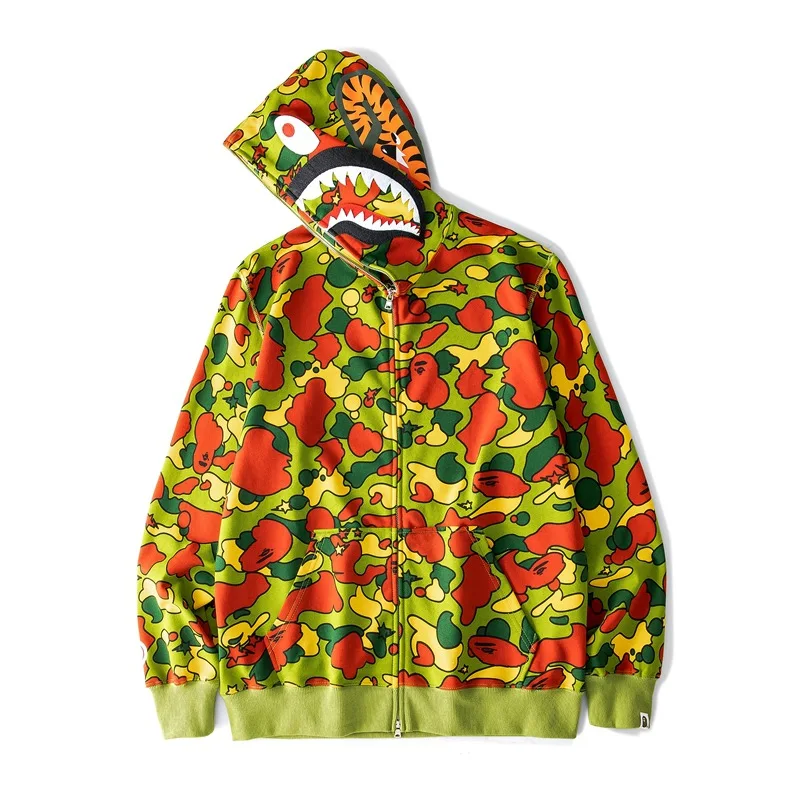 

Классическая камуфляжная Толстовка Bape Shark с вышивкой из 100% хлопка, новинка, Высококачественная спортивная куртка на молнии для мужчин и жен...