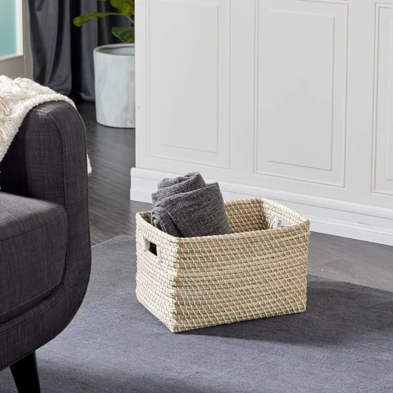 

15" x 10" Brown Seagrass Handmade Storage Basket with Handles, 1-Piece