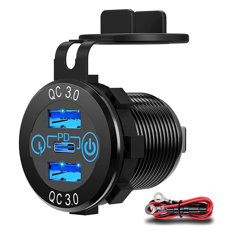 

Quick Charge Socket 60W USB-C Multiple Car Charger Socket PD 3.0 & Two QC3.0 Ports With Touch Switch Fast Car Adapter