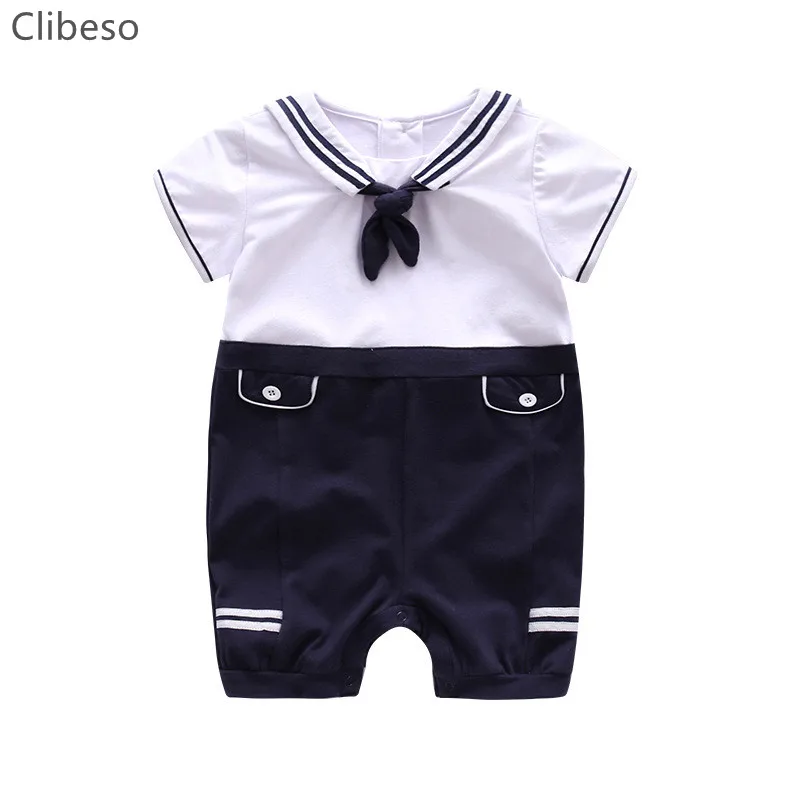 

Autumn Children Jumpsuit Baby Boy Summer Navy Style Romper Newborn Sailor Collar Short Sleeve Jumpers Toddler Gentleman Clothes