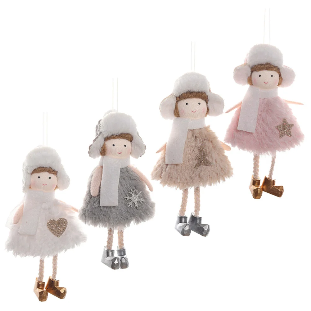 

4 Pcs Plush Dollation Xmas Tree Pendant Pendants Decors Plush Ornament Knitting Hanging