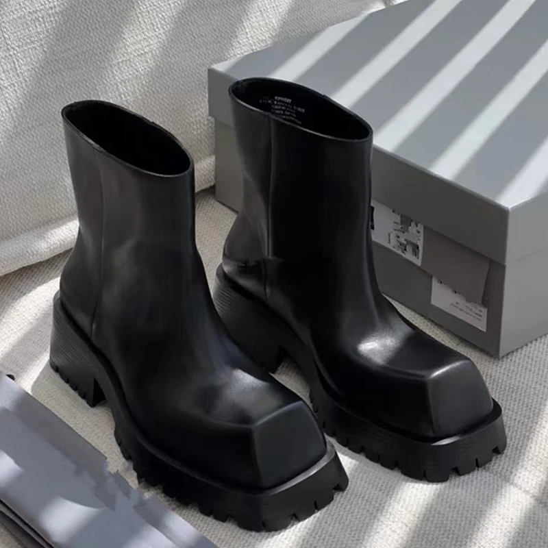 

Женские модные черные ботинки челси на среднем каблуке, женские ботинки на резиновой платформе с квадратным носком