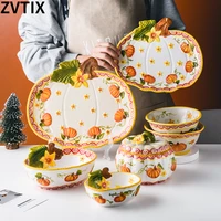 bowls and hand painted pumpkin dishes ceramics dishes for oven can go dishwasher home decor dessert food plate cute snack tray