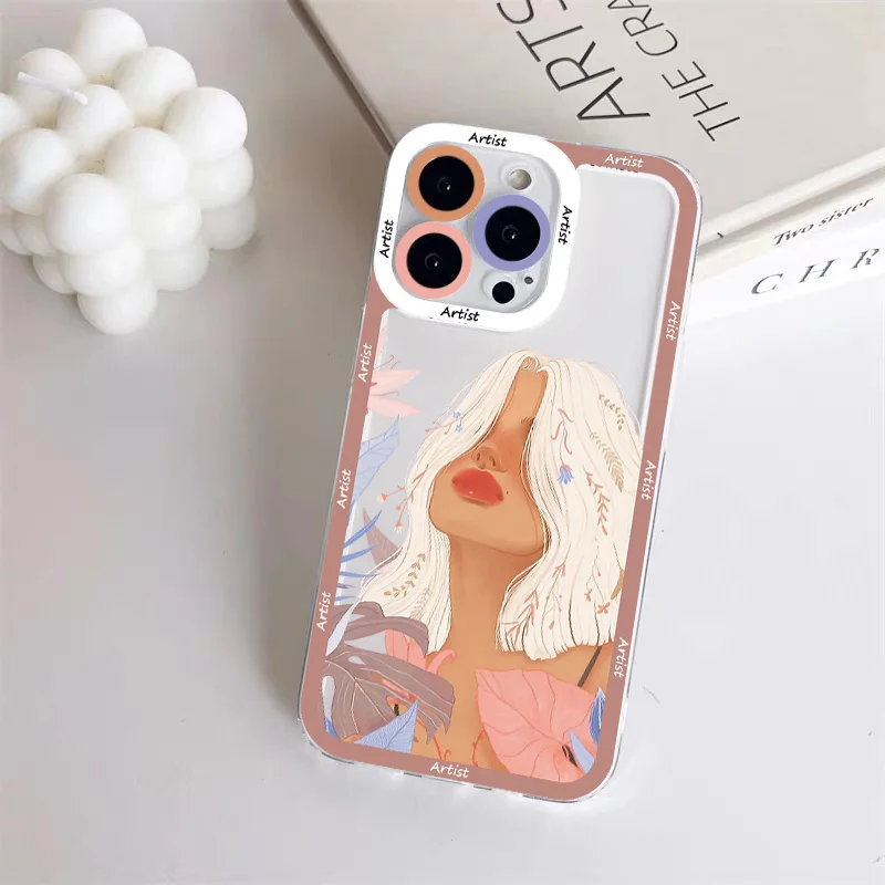 

Art Pretty Flower Girl Clear Lens Protection Phone Cases For iPhone SE 2020 7 8 Plus 12 11 13 Pro MAX X XS XR Transparent Covers
