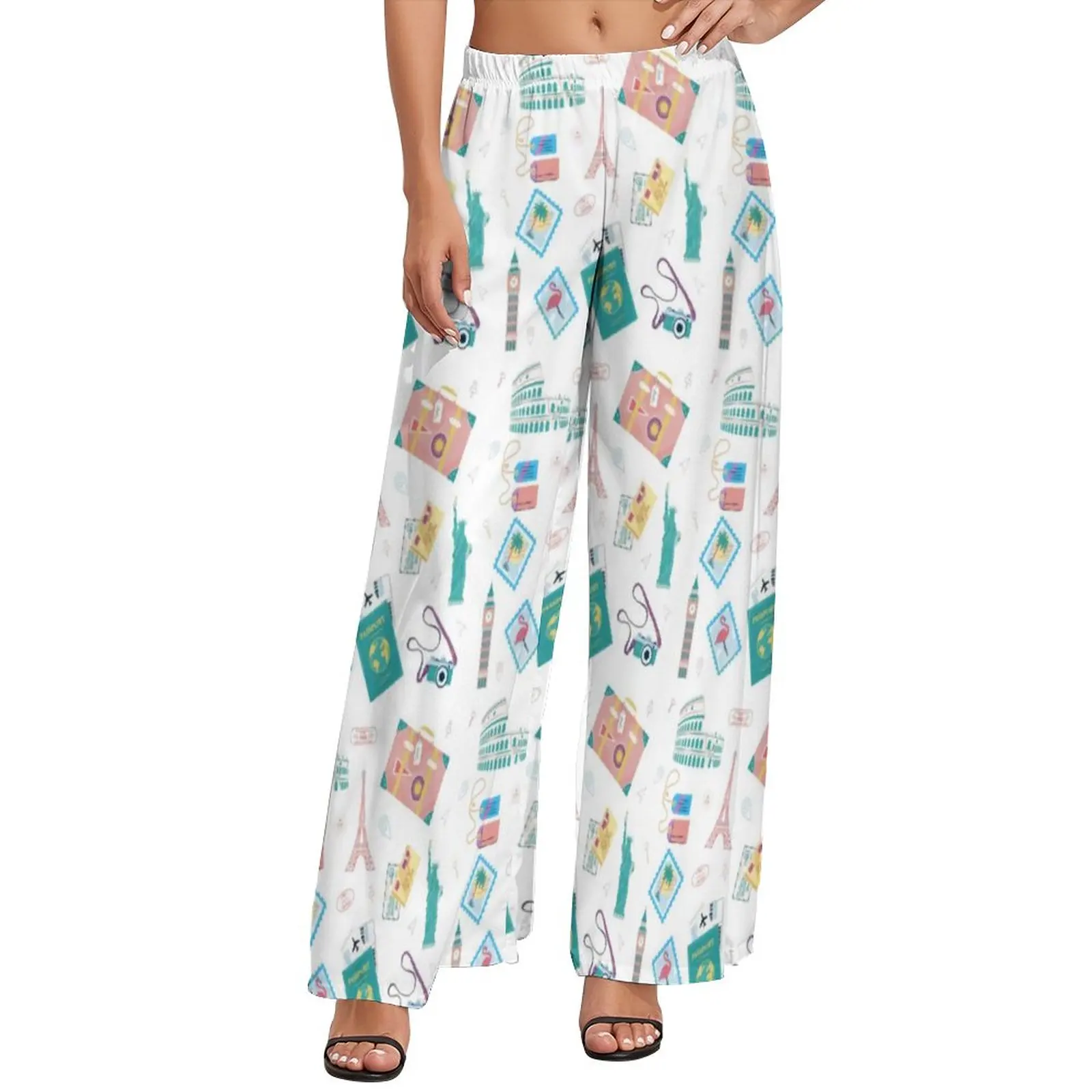 

Travel Vacation Straight Pants Passport Holiday Suitcase Home Wide Leg Pants Ladies Oversize Aesthetic Pattern Trousers