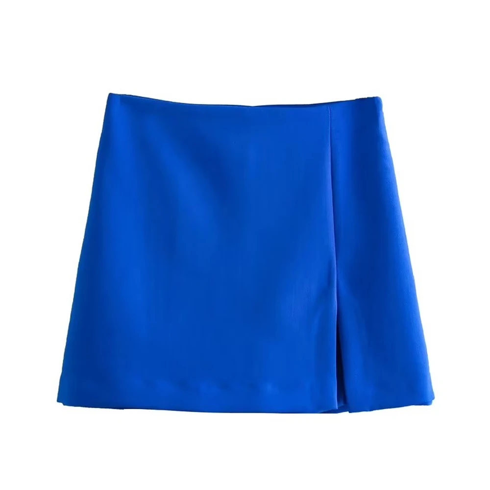 TRAF Women Fashion Front Slit Shorts Skirts Vintage High Waist Side Zipper Female Skort Mujer Harajuku Casual Short Skirt