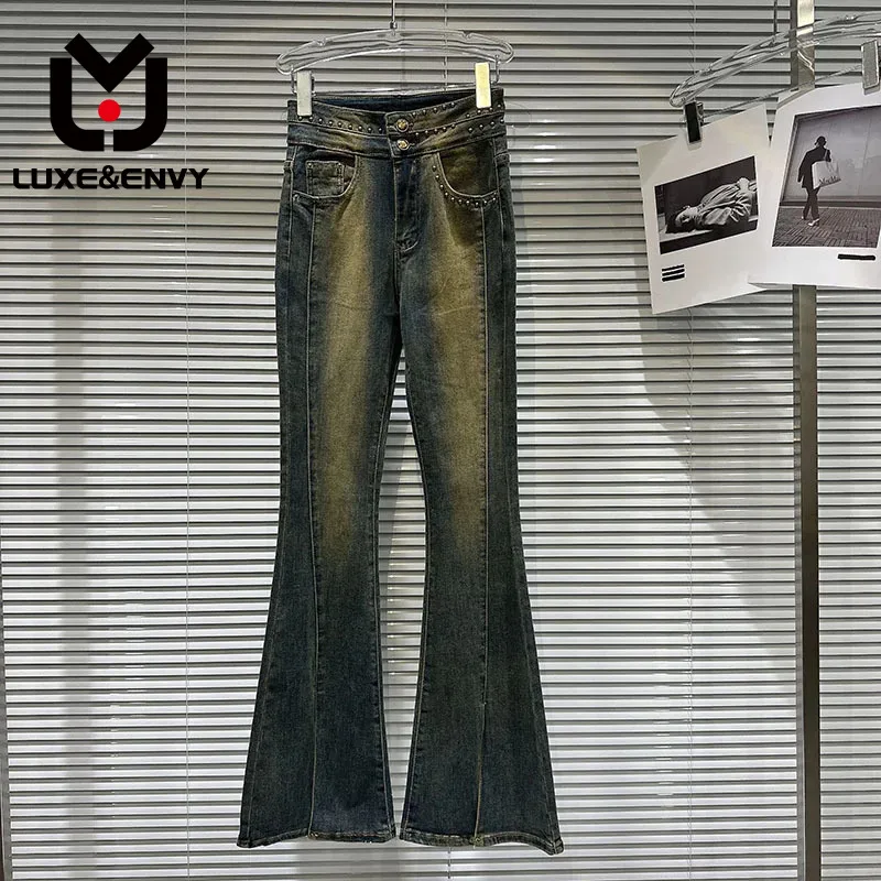 

Роскошные & ENVY новые острые джинсы для девушек с металлическими заклепками в стиле старого цвета облегающие джинсы Micro Rage осень 2023
