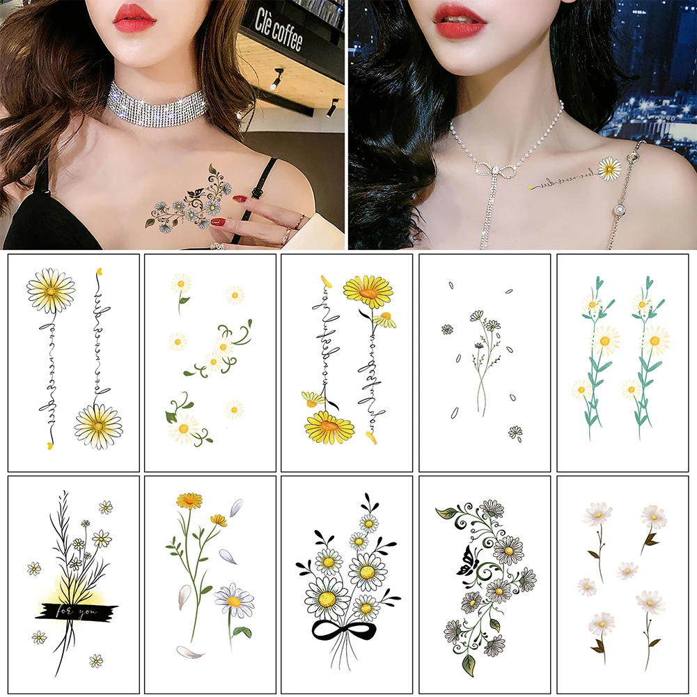 

10pcs/set Small Daisy Flower Arm Leg Body Art Waterproof Tattoo Stickers Fashion Color Small Fresh Temporary Tattoo Stickers