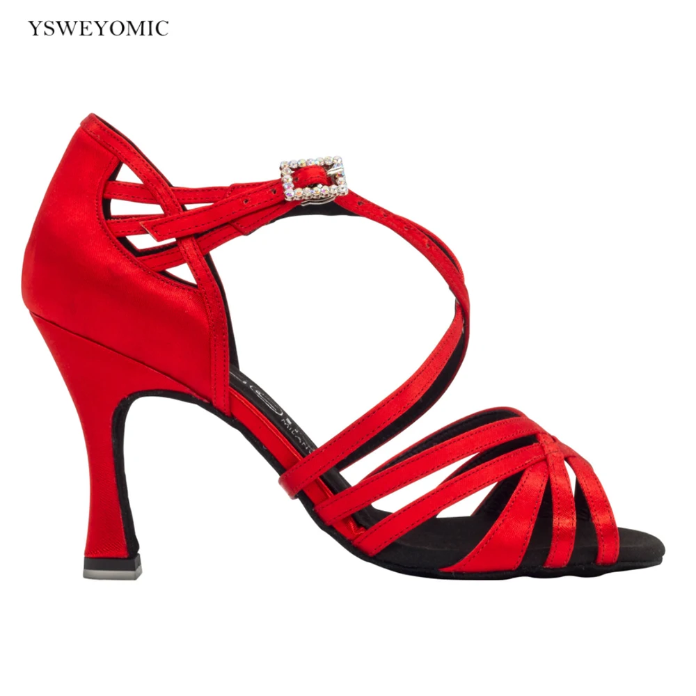Indoor Dance Shoes Zapatos De Baile Red Color Satin 7cm 9cm 10cm High Heels Latin Balllroom Dance Shoes FOR Women