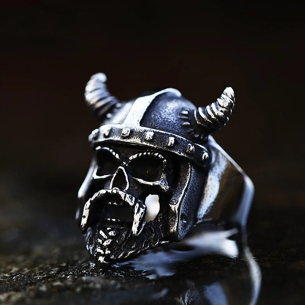 

Vintage Nordic Biker Skull Rings For Men Stainless Steel Viking Warrior Ring Domineering Fashion Jewelry Gifts Dropshipping