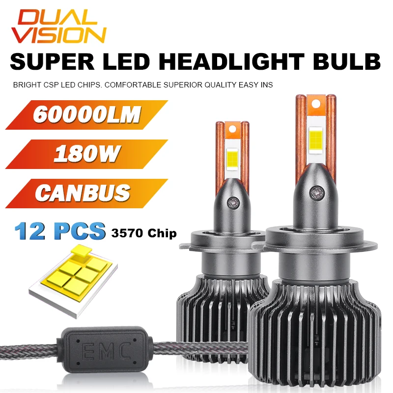 

H7 LED Canbus HB4 H11 H4 H1 9012 HB3 EMC 60000LM 9005 9006 H8 Lights Car Headlight 12V Auto Lamp 180W 6000K Copper Tube Bulbs
