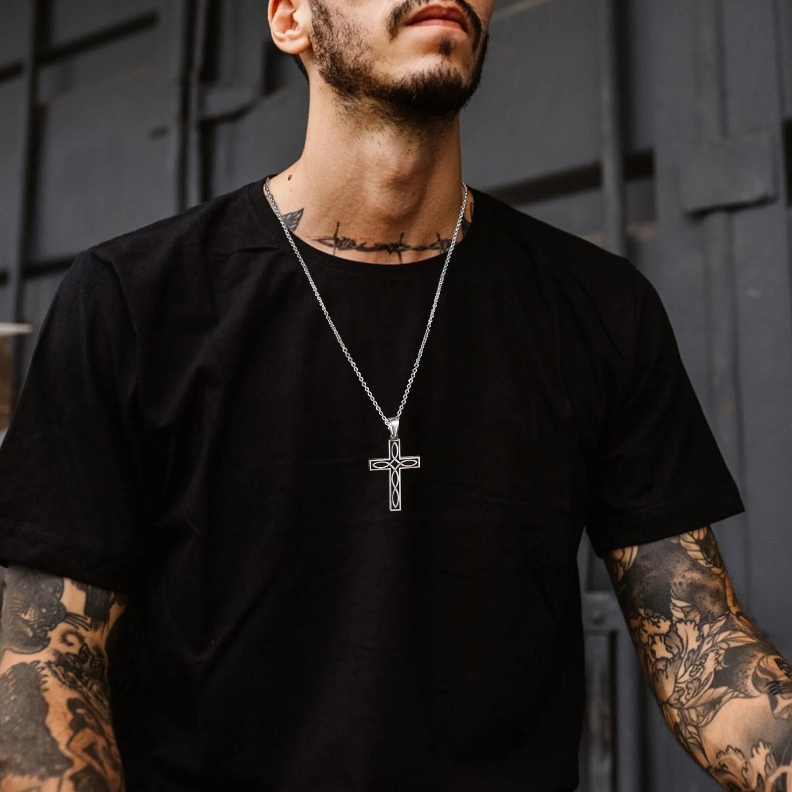 

Mens Stainless Steel Viking Infinity Celtic Cross Irish Knot Pendant Necklaces, with 50/60cm O Chain