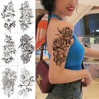 black forearm rose waterproof tattoo sticker lotus rose pattern water transfer arm shoulder flower body art henna fake tatoo
