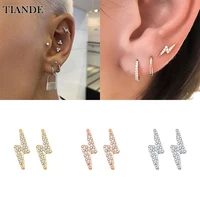 tiande silver color gold plated stud earrings for women zircon lightning piercing huggie earrings 2022 fashion jewelry wholesale