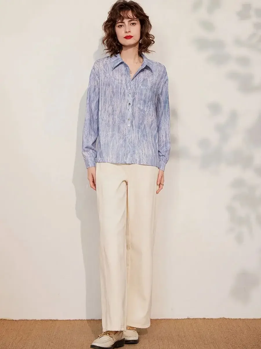 Женская рубашка с отложным воротником LOUIS YAO элегантная Свободная блузка во