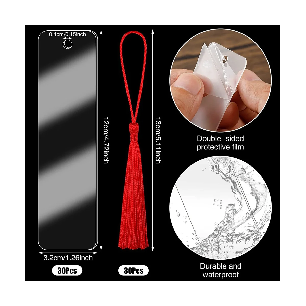 

Acrylic Bookmark Blanks,30Pcs Clear Acrylic Craft Bookmarks with 30 Pcs Multicolour Tassel for Gift DIY Bookmarks Crafts