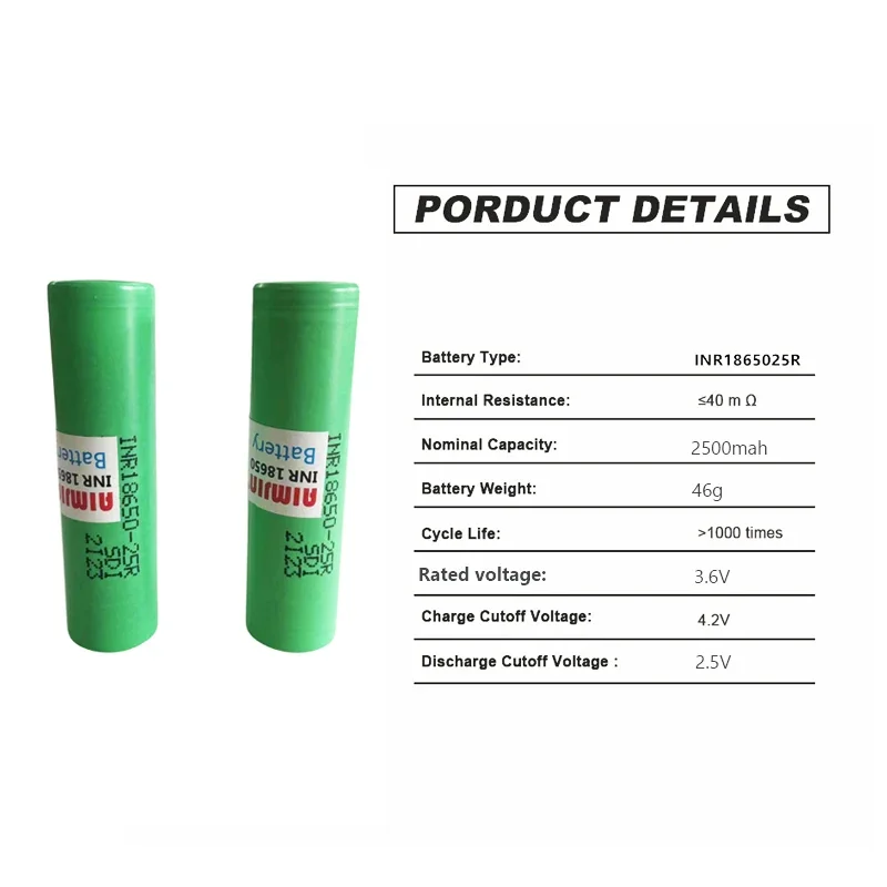 Фото Аккумуляторная батарея 3.6V 2500mAh INR18650 25R 20A литиевая батарея для шуруповерта и фонарика №2