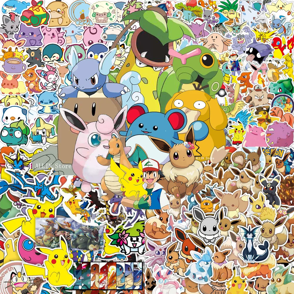 

10/30/50/80/100PCS Anime Pokemon Stickers for Kids Toys Waterproof Ash Ketchum Eevee Psyduck Pikachu Cartoon Stickers DIY Decals