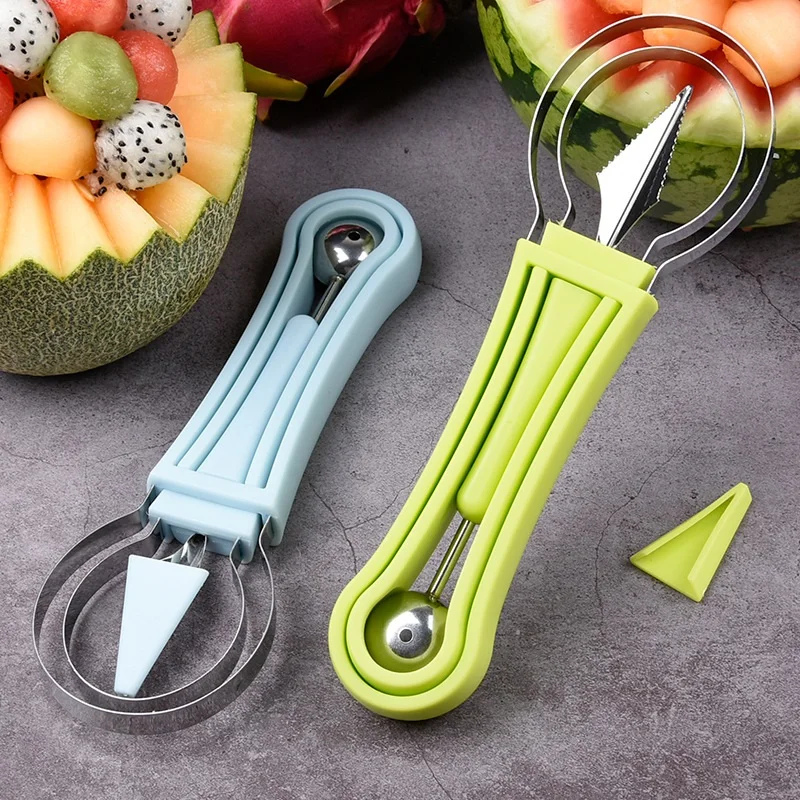 

3 in 1 Multifunction Stainless Steel Melon Baller Kitchen Cutters Watermelon Carving Knife Fruit Digging Tools Spoon Gadgets