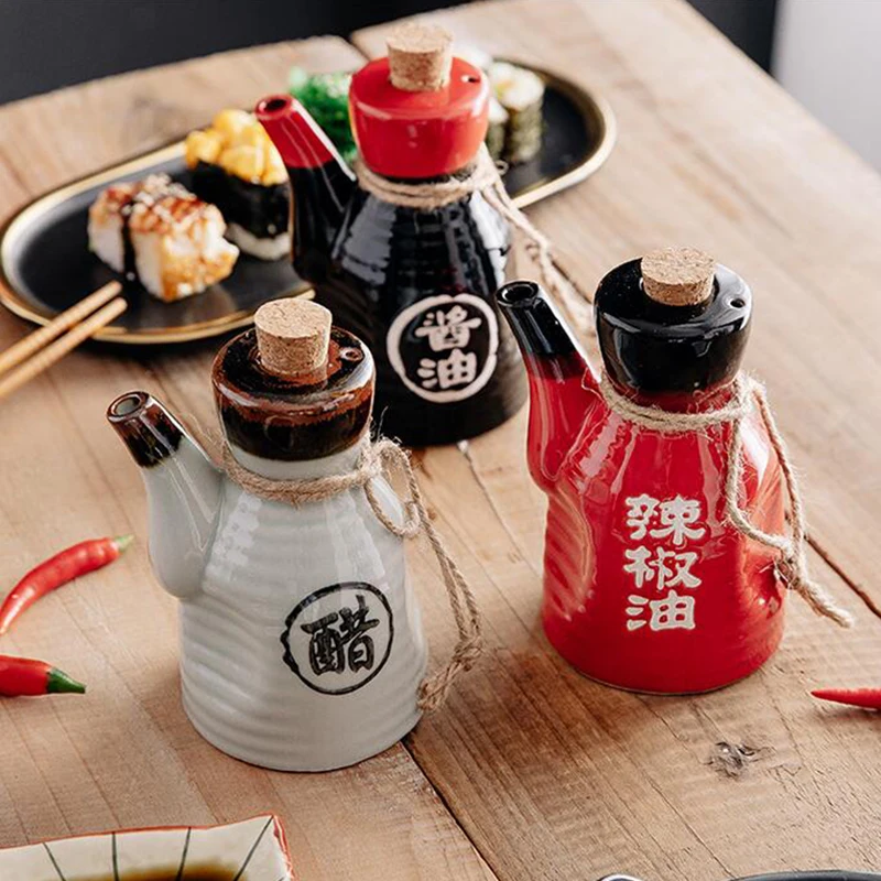 

Японская мини керамическая бутылка для приправ Izakaya, 200 мл, бутылка для масла, уксуса, соевого оливкового соуса, Конфета