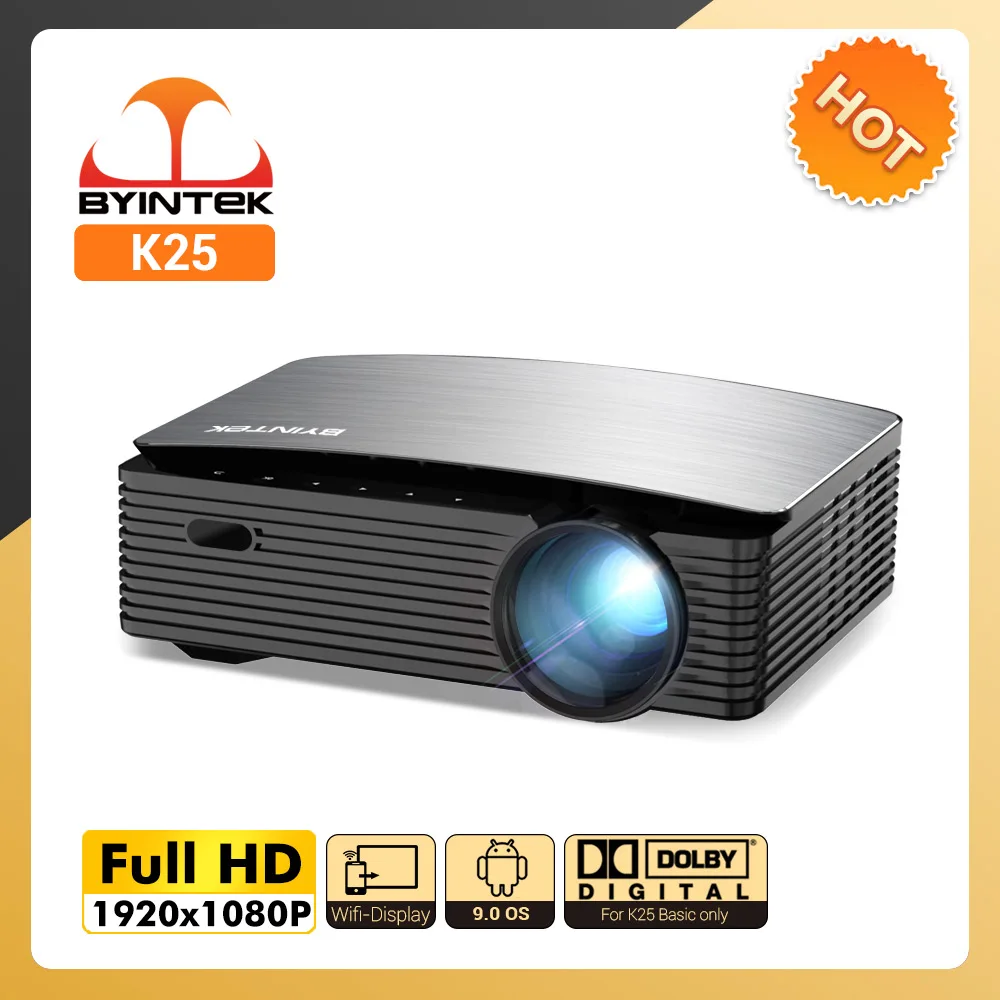 BYINTEK K25 Full HD 4K 1920x1080P LCD Smart Android 9.0 Wifi LED Video Home Theater Cinema 1080P Projector for Smartphone |