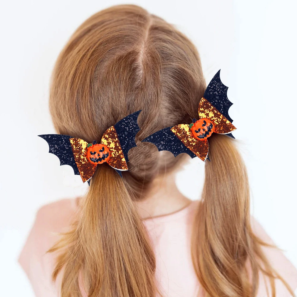 

2 шт., заколки для волос с летучей мышью и тыквой для девочек, детские заколки для волос принцессы, вечерние детские аксессуары для волос, гол...
