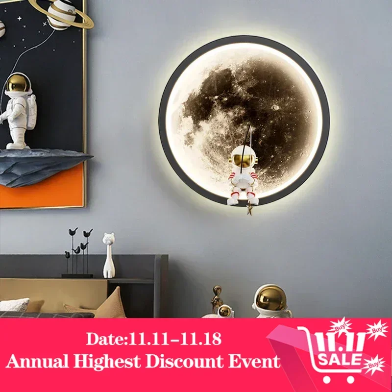 Современный светодиодный настенный светильник луна мультфильм астронавт