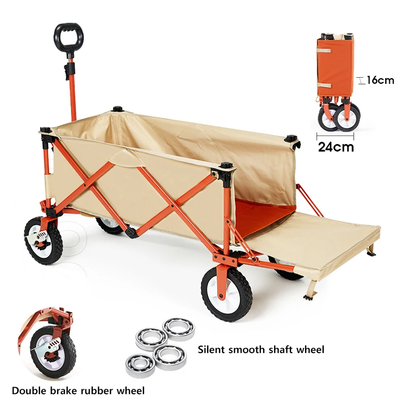 

Portable Outdoor Foldable Cart Large Capacity Camping Cart Adjustable Handle Picnic Trolley Table Aggregation Type Trolley
