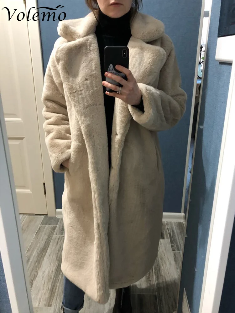 Winter Women High Quality Faux Rabbit Fur Coat Luxury Long Fur Coat Loose Lapel OverCoat Thick Warm Plus Size Female Plush Coats
