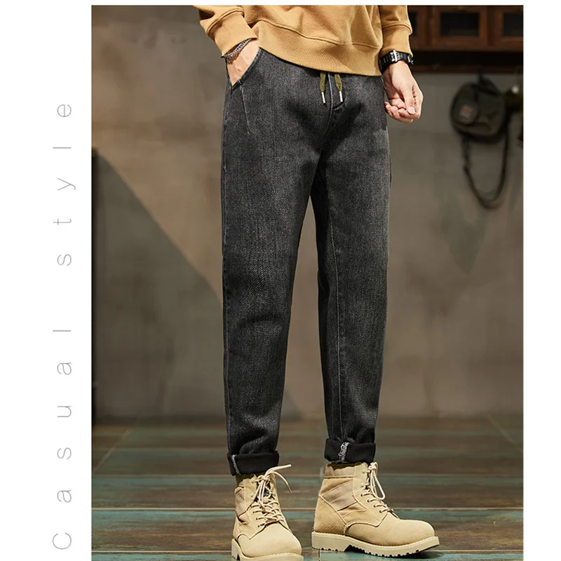 Men Clothing 2022 Autumn and Winter Straight Loose Cylinder Jeans Vintage Elastic Force Comfortable Black Harun Trousers Female