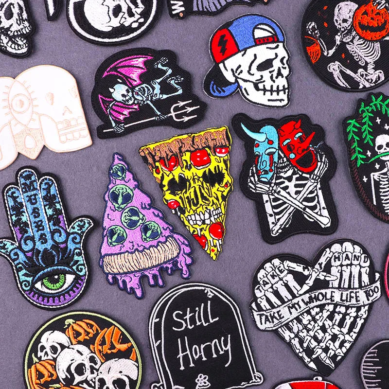 

Punk Skull Embroidered Patches For Clothing Thermoadhesive Patches On Clothes Hippie Patch For Clothes Badges Stickers Applique