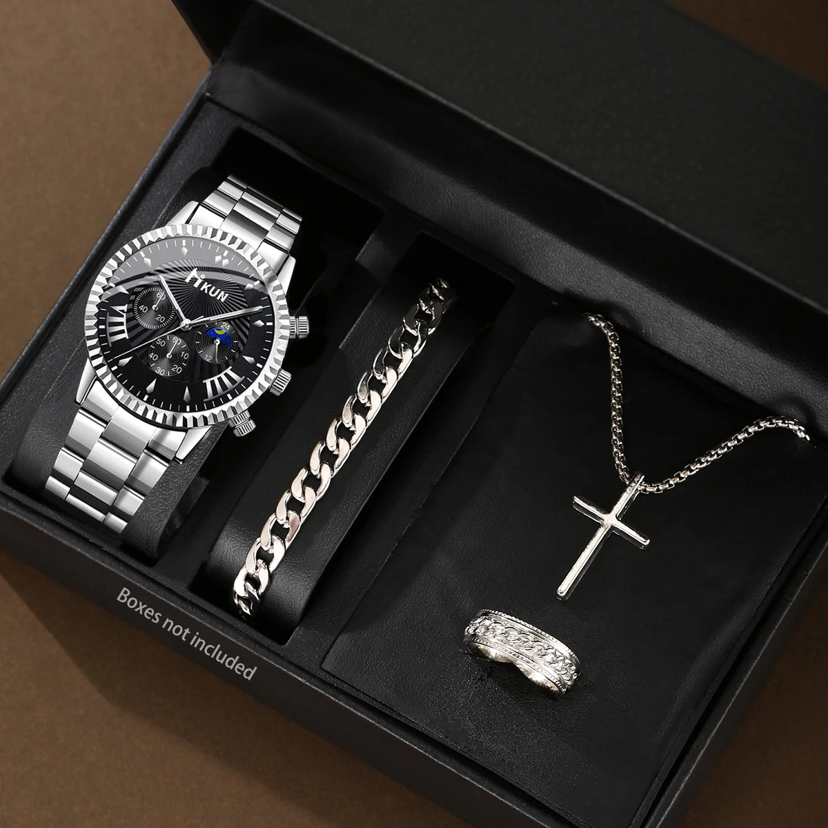 Модные мужские кварцевые часы + искусственная кожа кольцо из сплава браслет