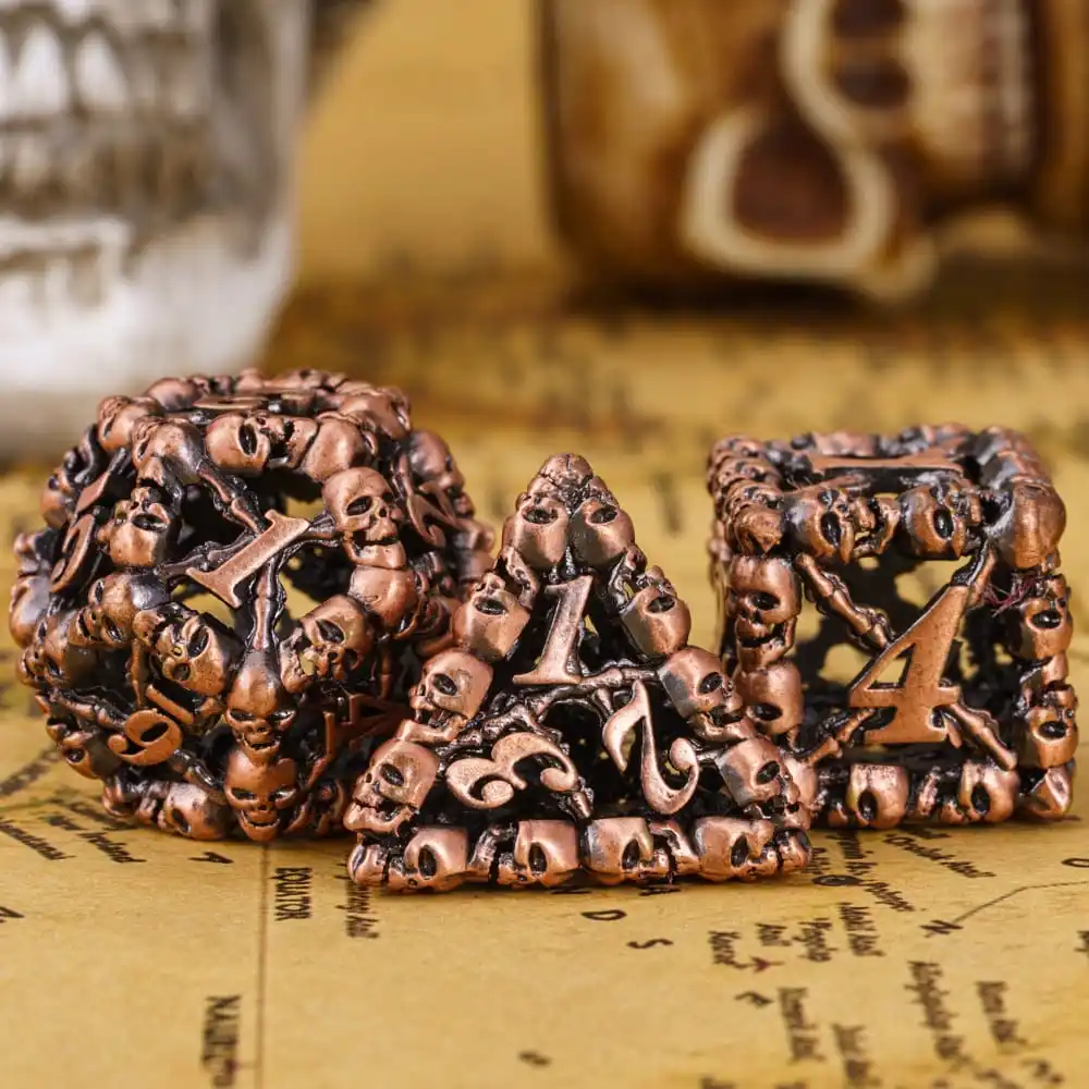 

Cusdie 7Pcs Hollow Metal Dice Set, Skull D&D Dice, D4-D20 Polyhedral DND Dice, for Dungeons and Dragons Role Playing Game