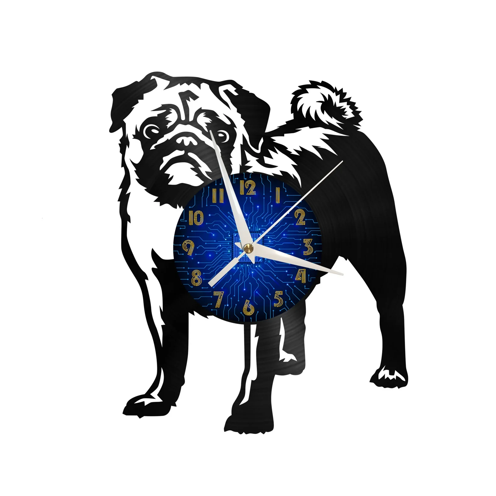

Cute Pug Dog Theme 12 Inch Vinyl Record Wall Clock Battery Operated Silent Non-Ticking