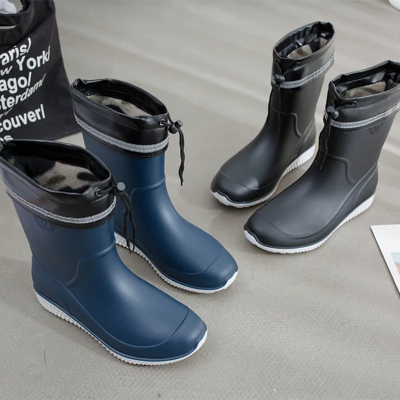 

New Men Rain Shoes Thick Sole Rubber Sole Kitchen Shoes Mountaineering Fishing Boots with Cotton Winter Warm Rain Boots for Men